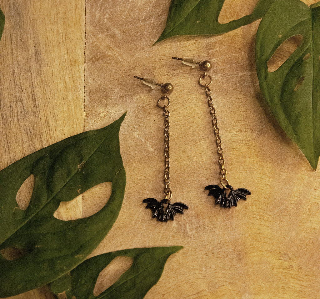 Black Bat Pendant Earrings