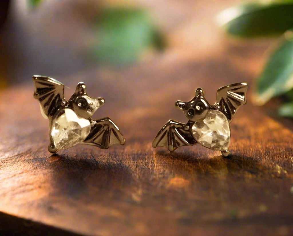 Crystal Heart Bat Studs