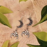 Ornate Moon Bat Earrings