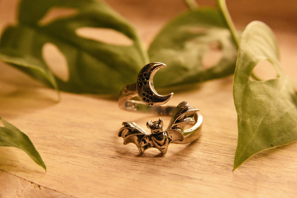 Sterling Silver Batty Moon Ring