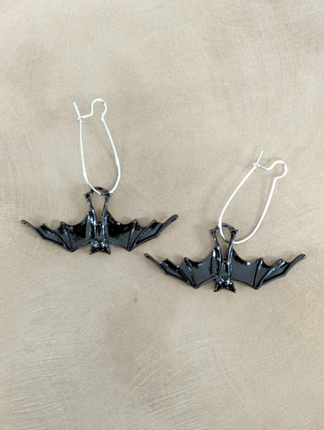 Black Hanging Bat Earrings