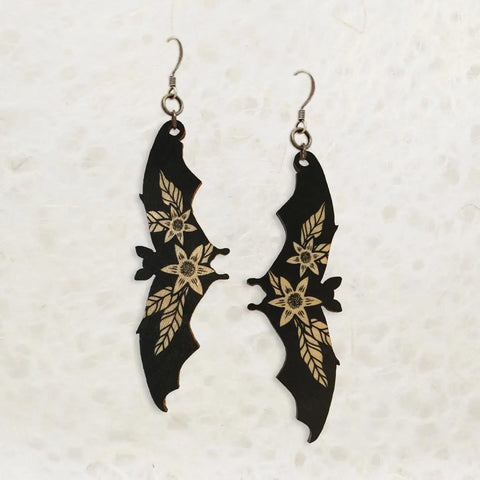 Bat Wood Earring