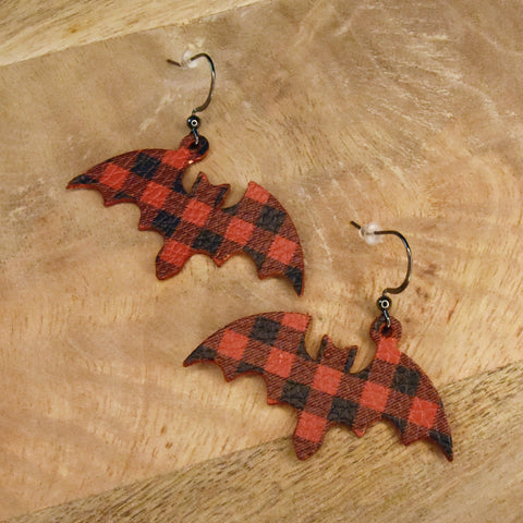Plaid & Glitter Holiday Bat Earrings