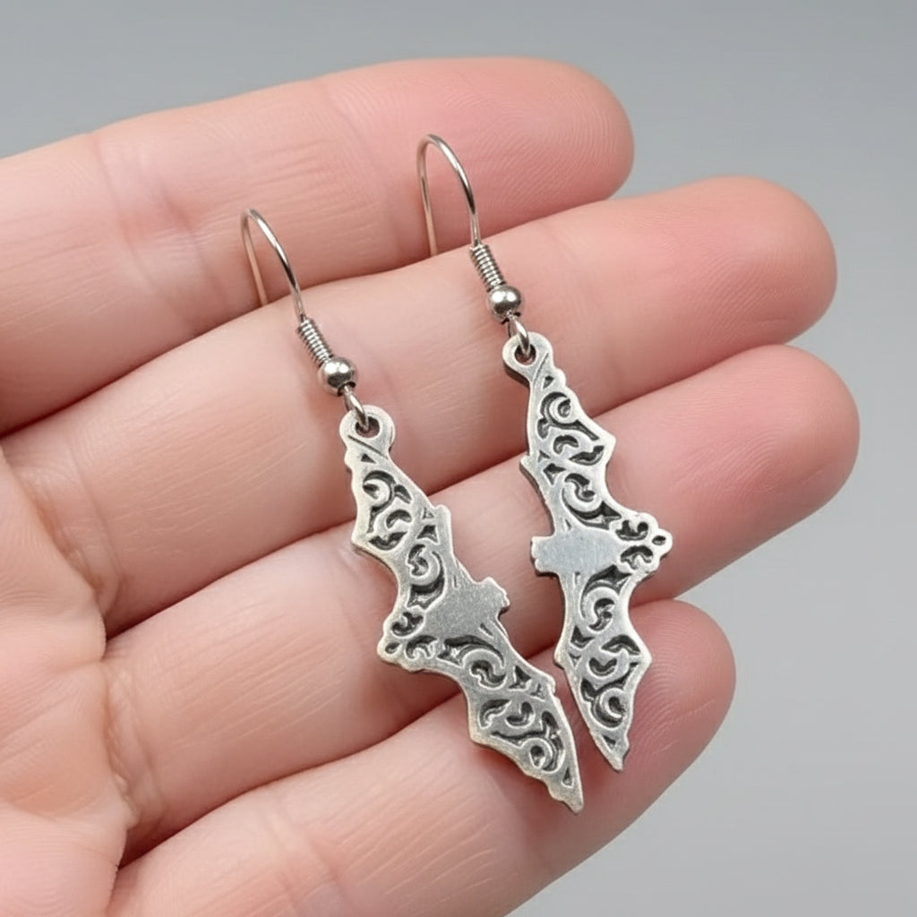 Silver Filigree Bat Earrings